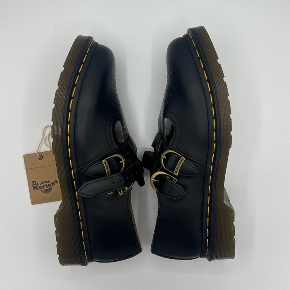 Dr. Martens Black Kids Mary Jane Shoes with Yellow Stitching - Picture 3 of 4